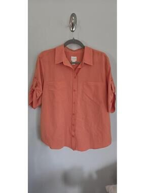 Chico's Coral Short Sleeve Button Front Blouse Size 2